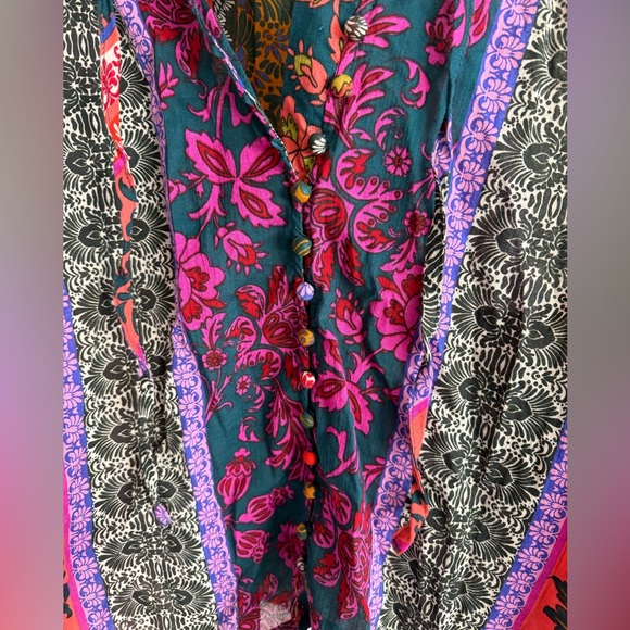 AVARA Boho Floral Button Front Cotton Blouse Size M - Picture 2 of 6